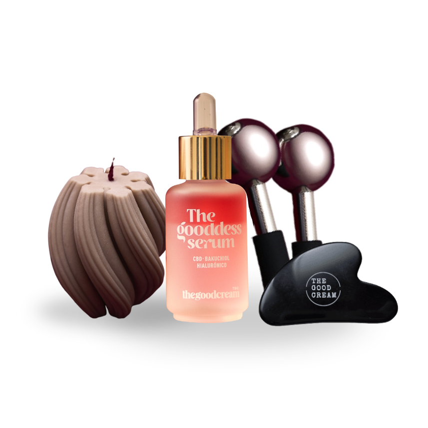 Set Full Ritual: The Gooddess Serum + Vela aromática + Gua Sha + Ice Globes